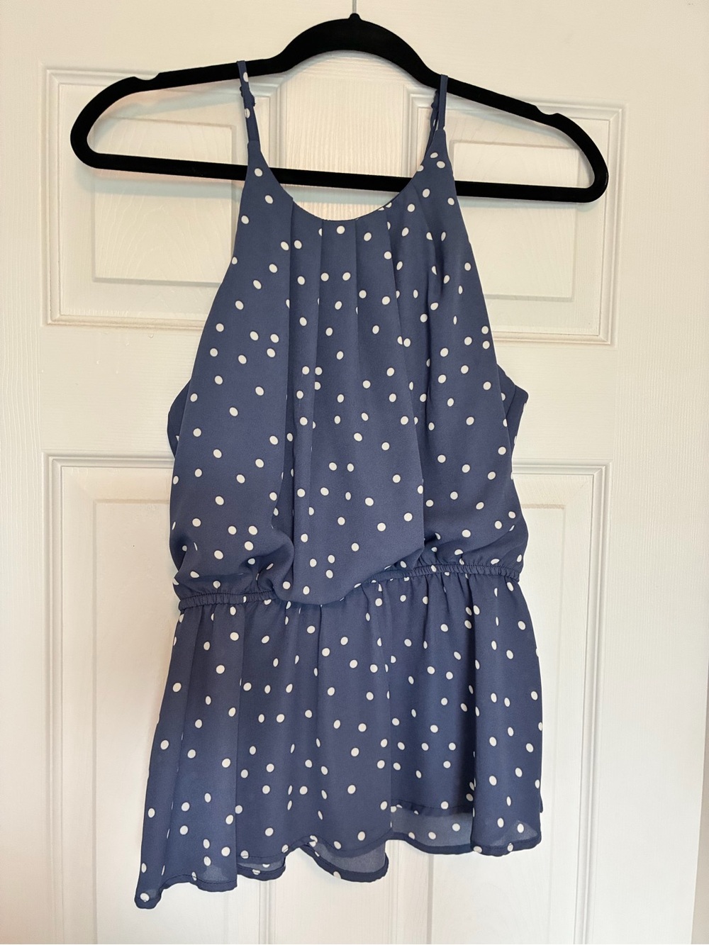 Polka Dot Sleeveless Tank Top in Slate Blue